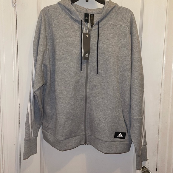 Women Adidas Full Zip Stripe Hoodie - Picture 1 of 8